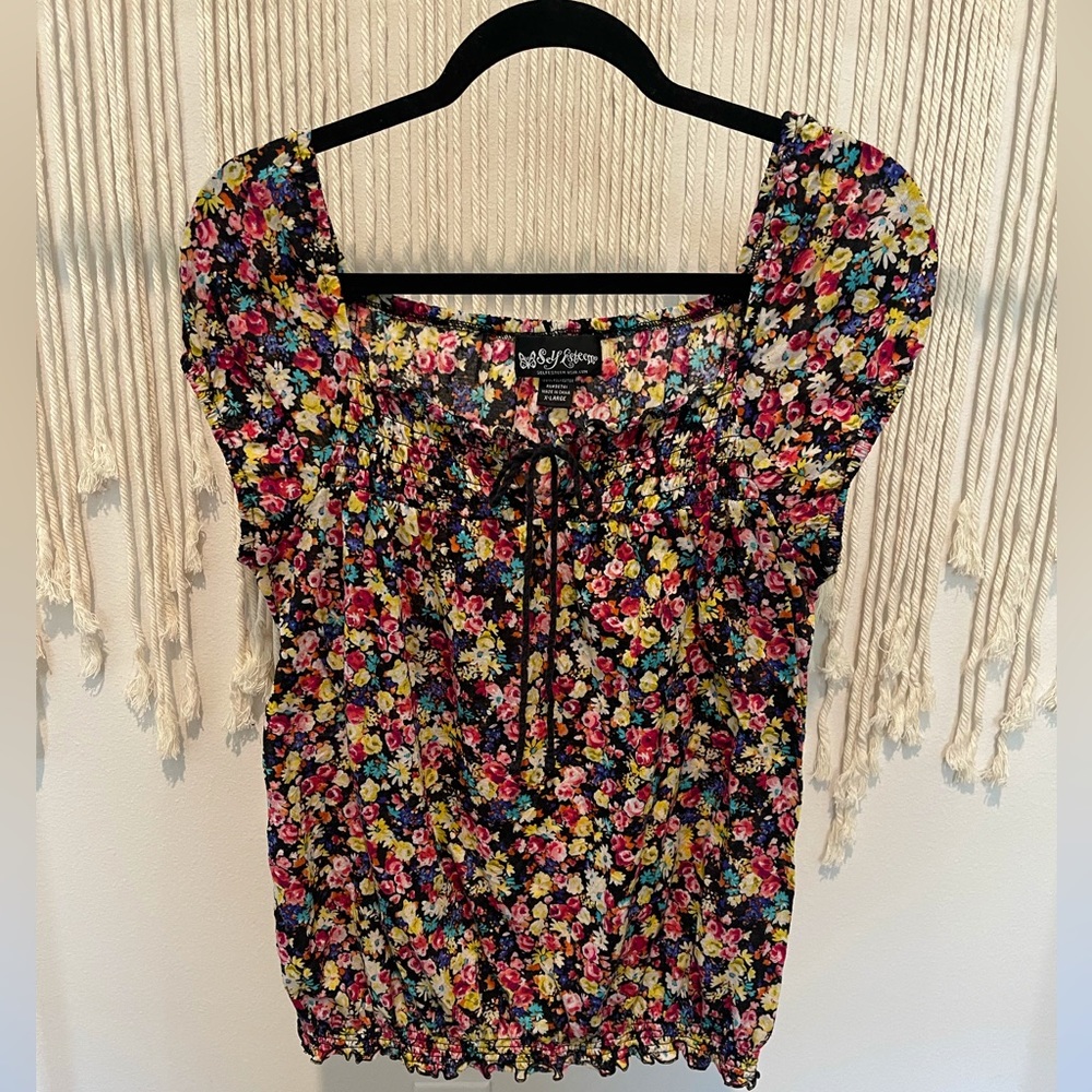 Y2K Floral Blouse W/ Front Tie Size XL